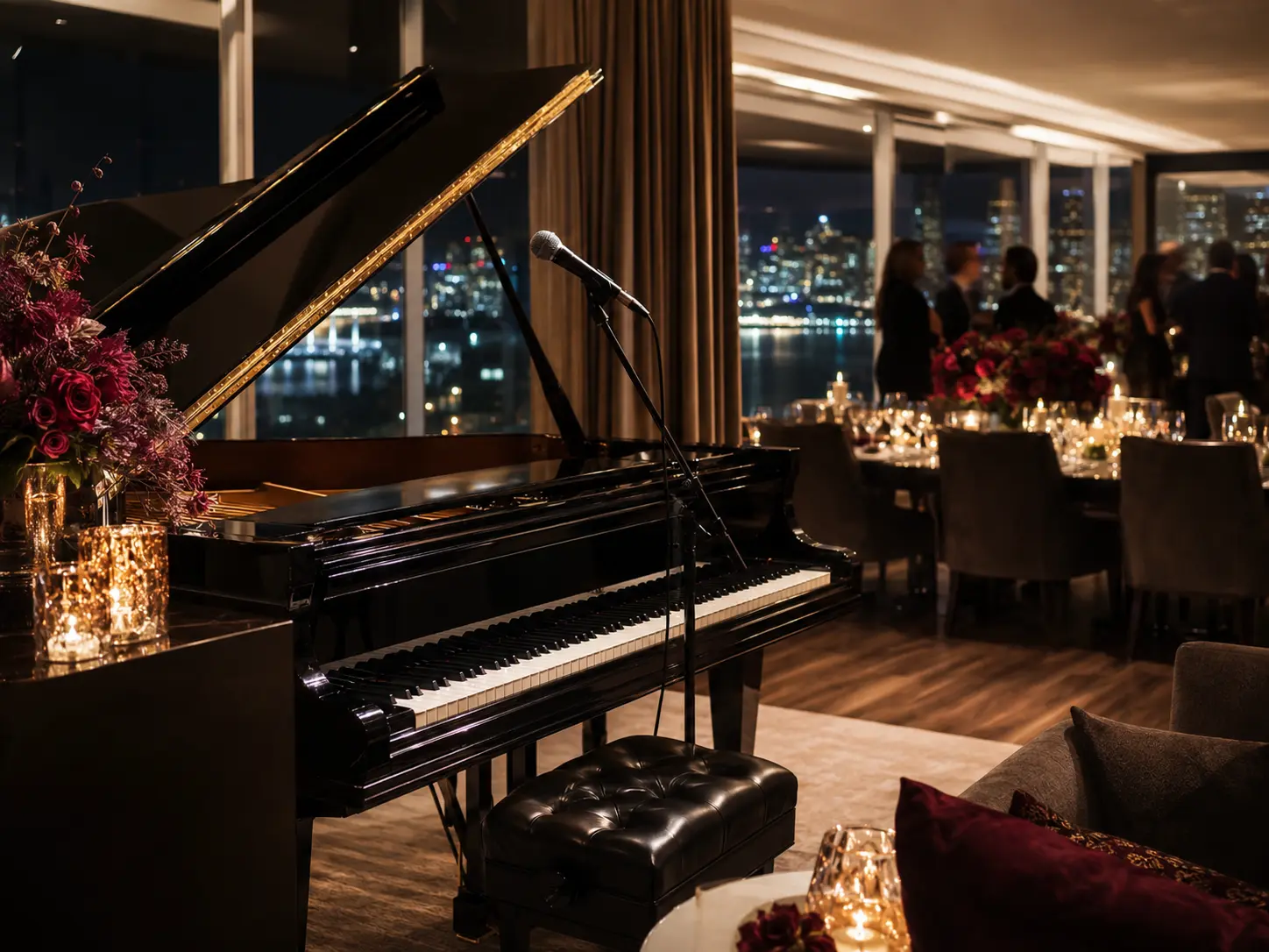 Grand piano at an elegant private dinner